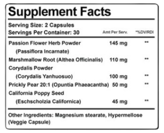 Nerve Control 911 Supplement fact